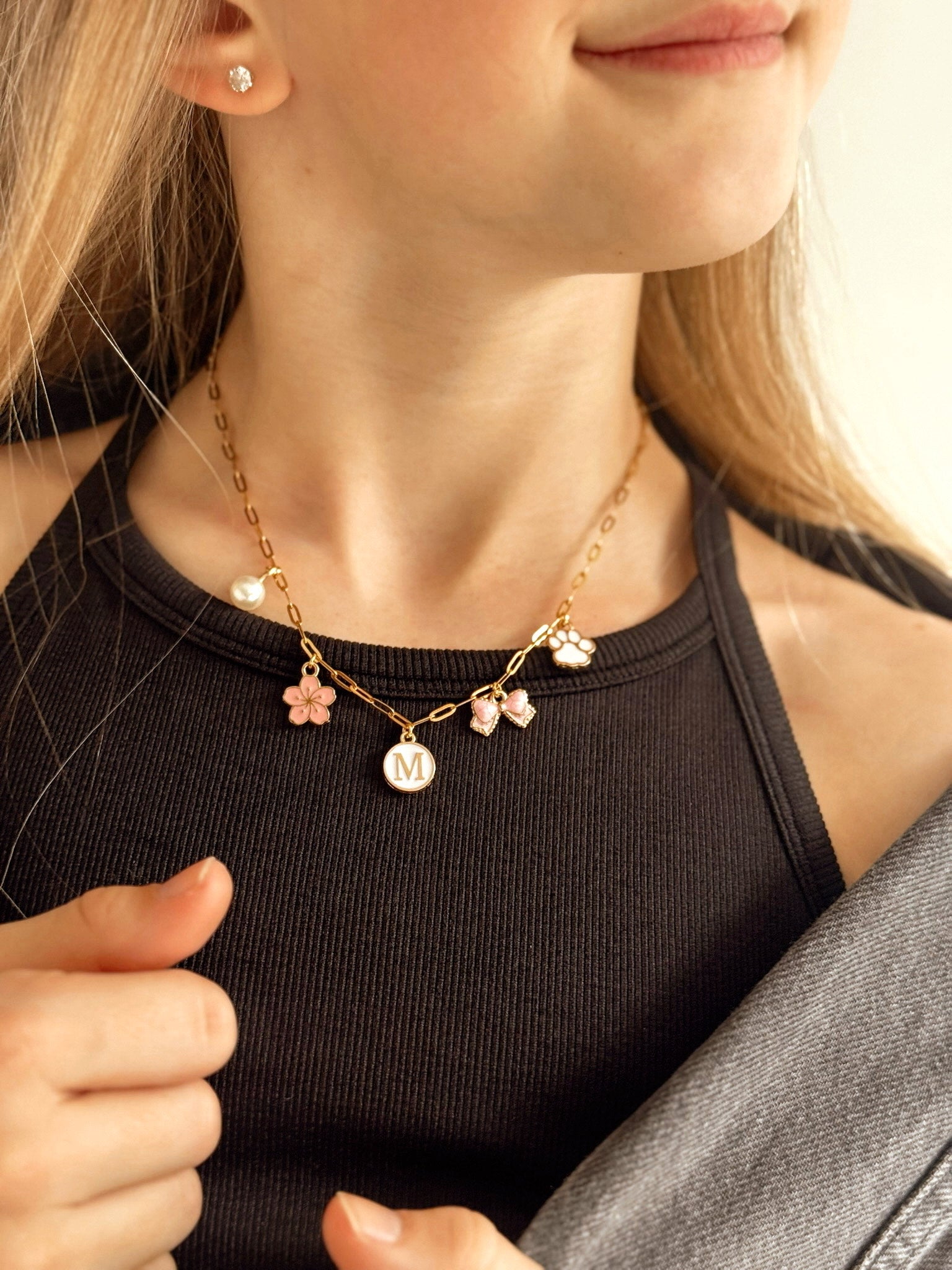 Charm Necklace with Paperclip Style Chain – BunnHeadz