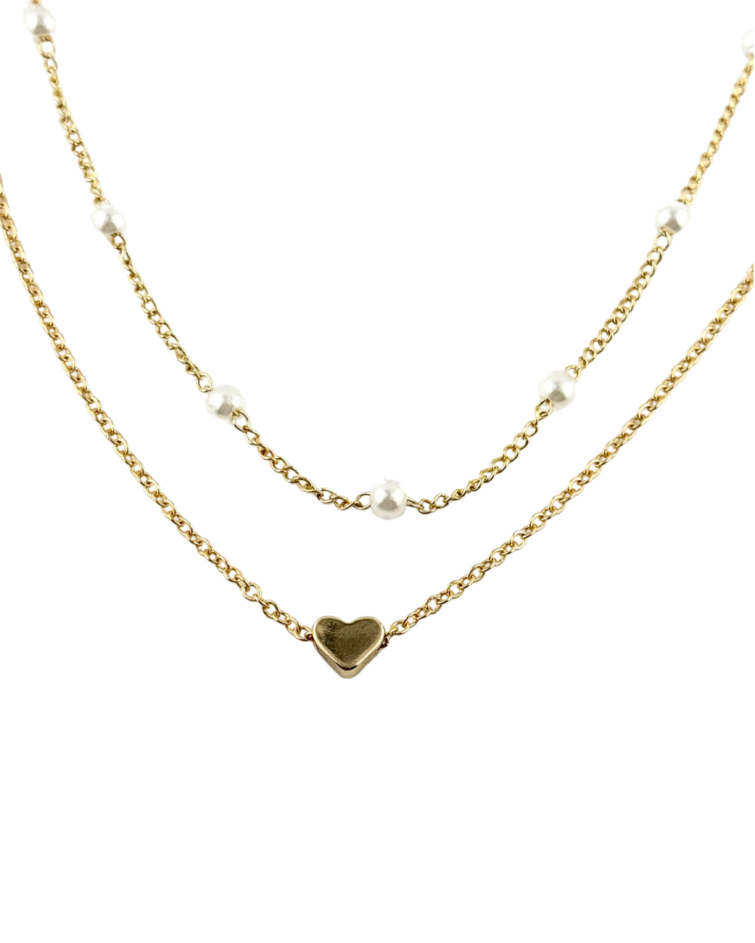 Layered Heart & Pearl Necklace